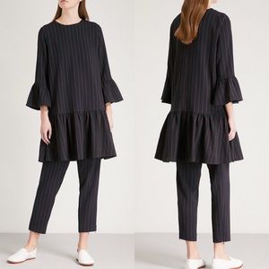 Ganni Clark Pleated Pinstripe Tunic Dress